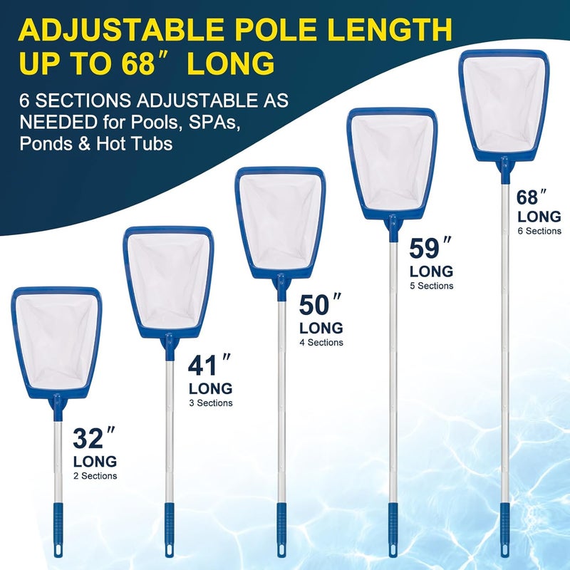 POOLAZA Pool Skimmer Net with Pole, Ultra Fine Mesh Pool Nets for Cleaning with Pole, Semi-deep Pool Net Skimmer with 68'' Thickened Aluminum Pole, Pool Leaf Net for Above Ground Pool, Spa & Hot Tub - Image 3